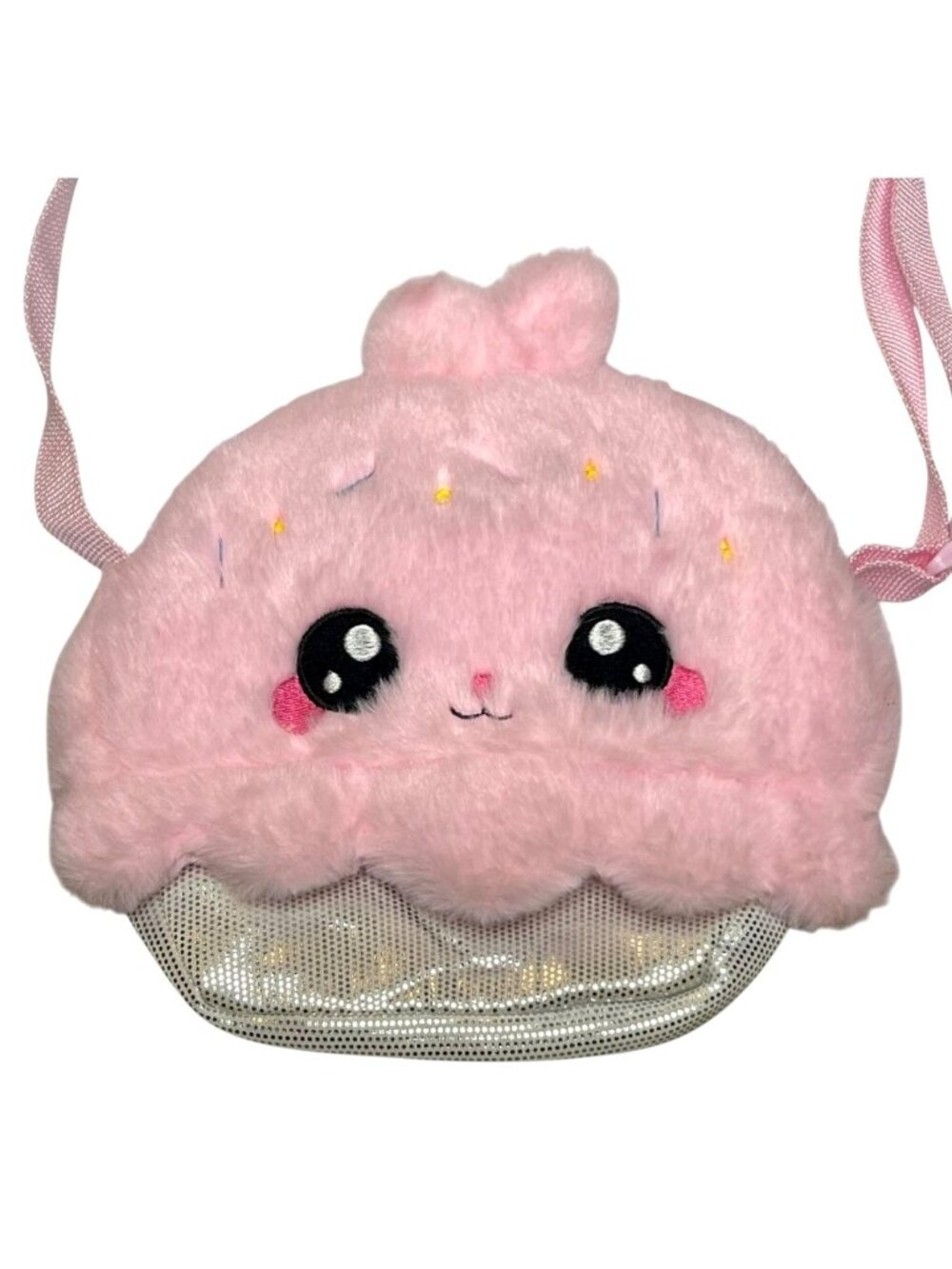 Plush Cupcake Shaped Kids Shoulder Bag With Adjustable Strap & Glittery Base